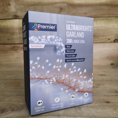 288 LED 1.8m Premier Christmas Outdoor 8 Function Gold Wire Lights in ...