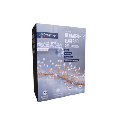 288 LED 1.8m Premier Christmas Outdoor 8 Function Gold Wire Lights in ...