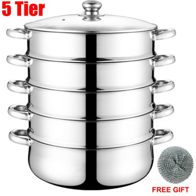 28cm 5 Tier Steam Cooker Steamer Pan Cook Food Veg Pot Stainless Steel