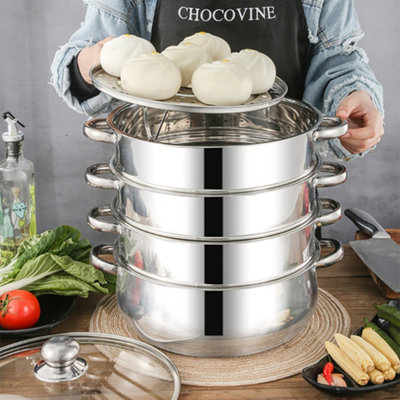 28cm 5 Tier Steam Cooker Steamer Pan Cook Food Veg Pot Stainless Steel