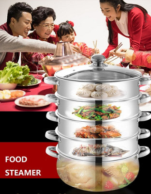 28cm 5 Tier Steam Cooker Steamer Pan Cook Food Veg Pot Stainless Steel