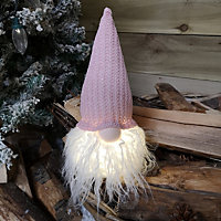 28cm Battery Light Up LED Plush Christmas Gonk Decoration in Pink Hat