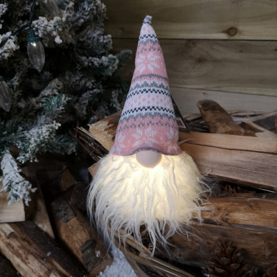 28cm Battery Light Up LED Plush Christmas Gonk Decoration in Pink Patterned Hat Price Comparisons | Compare The Build