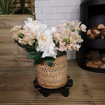 28cm Black Round Garden Plant Pot Flower Trolley Stand On Wheels - 3