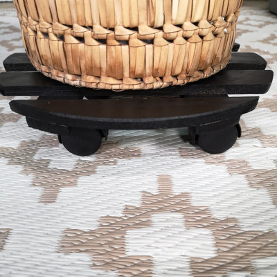 28cm Black Round Garden Plant Pot Flower Trolley Stand On Wheels - 4