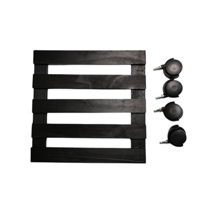 28cm Black Square Wooden Garden Plant Pot Flower Trolley Stand On Wheels - 5