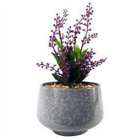 28cm Ceramic Tall Blue Planter with Artificial Purple Vitex Negundo Plant