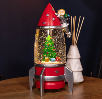 28cm Dual Powered Light up Red Christmas Water Spinner Rocket with ...