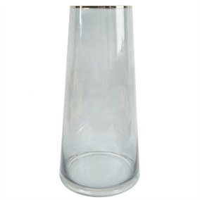 28cm Gold Rim Smoke Grey Glass Vase