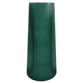 28cm Green Ridged Glass Vase Large