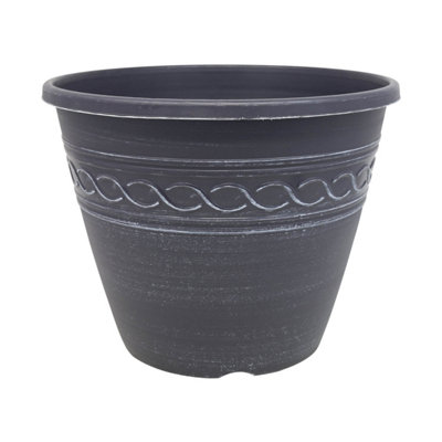 28cm Pot Infinity Round Planter Grey With White Brush Plant Flower Garden Patio