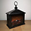 28cm Premier Christmas Battery Fireplace Lantern with Realistic Flame Effect in Rustic Silver