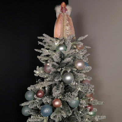 28cm Premier Christmas Tree Topper Angel Decoration with Feather Wings in Pink & Gold