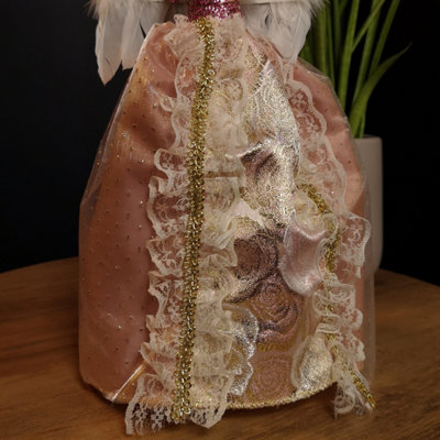 28cm Premier Christmas Tree Topper Angel Decoration with Feather Wings in Pink & Gold - 6