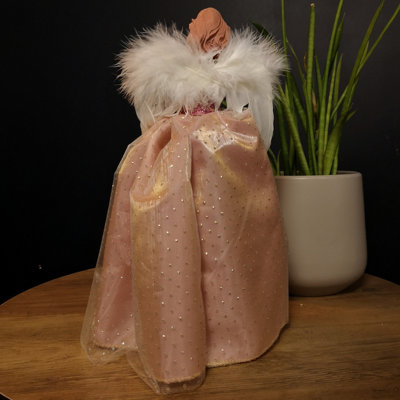 28cm Premier Christmas Tree Topper Angel Decoration with Feather Wings in Pink & Gold - 7