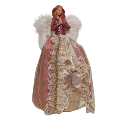 28cm Premier Christmas Tree Topper Angel Decoration with Feather Wings in Pink & Gold - 9
