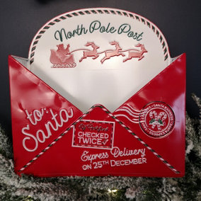 28cm Red and White Metal Santa Envelope Shape Post Box Sign Christmas Decoration