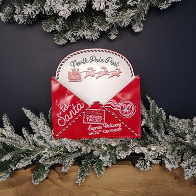 28cm Red and White Metal Santa Envelope Shape Post Box Sign Christmas ...