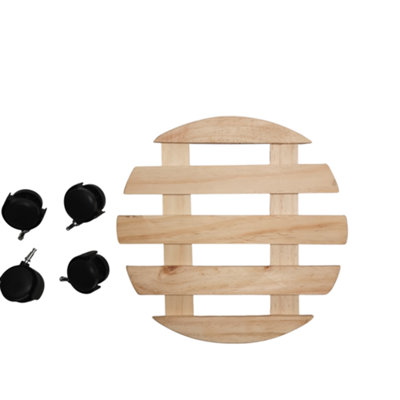 28cm Round Wooden Garden Plant Pot Flower Trolley Stand on Wheels - 4