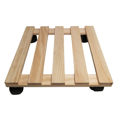 28cm Square Wooden Garden Plant Pot Flower Trolley Stand On Wheels