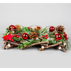 28cm Twig Triple Candle Holder Red