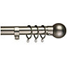 28mm Ball End Metal Curtain Pole Set 120-210cm Satin Nickel Finish with Rings, Finials, Brackets & Fittings
