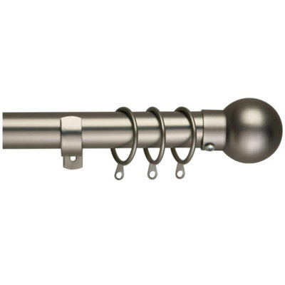 28mm Ball End Metal Curtain Pole Set 120210cm Satin Nickel Finish with