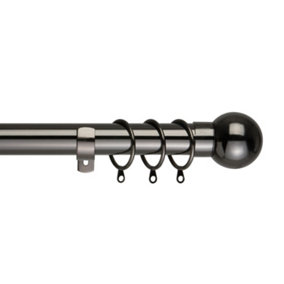 28mm Ball End Metal Curtain Pole Set 70-120cm Satin Nickel Finish with Rings, Finials, Brackets & Fittings