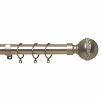 28mm Bling Line Metal Curtain Pole Set 120-210cm Satin Nickel Finish with Rings, Finials, Brackets & Fittings
