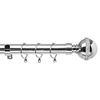 28mm Bling Line Metal Curtain Pole Set 70-120cm Chrome Finish with Rings, Finials, Brackets & Fittings