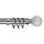28mm Bubble Metal Curtain Pole Set 120-210cm Chrome Finish with Rings, Finials, Brackets & Fittings