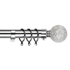 28mm Bubble Metal Curtain Pole Set 70-120cm Chrome Finish with Rings, Finials, Brackets & Fittings
