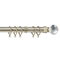 28mm Crystal End Metal Curtain Pole Set 210-300cm Antique Brass with Rings, Finials, Brackets & Fittings