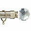 28mm Crystal End Metal Curtain Pole Set 210-300cm Antique Brass with Rings, Finials, Brackets & Fittings
