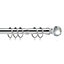 28mm Crystal End Metal Curtain Pole Set 210-300cm Chrome with Rings, Finials, Brackets & Fittings