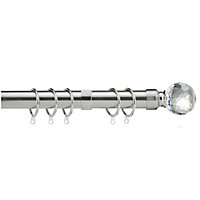 28mm Crystal End Metal Curtain Pole Set 70-120cm Satin Nickel Finish with Rings, Finials, Brackets & Fittings