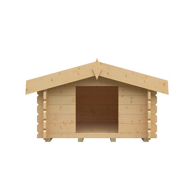 28mm Dog Cabin - L109.6 x W139.6 x H94 cm - Solid Wood/Softwood/Pine - Natural