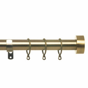 28mm Flat End Metal Curtain Pole Set 120-210cm Antique Brass with Rings, Finials, Brackets & Fittings