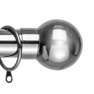 28mm Flat End Metal Curtain Pole Set 120-210cm Chrome Finish with Rings, Finials, Brackets & Fittings