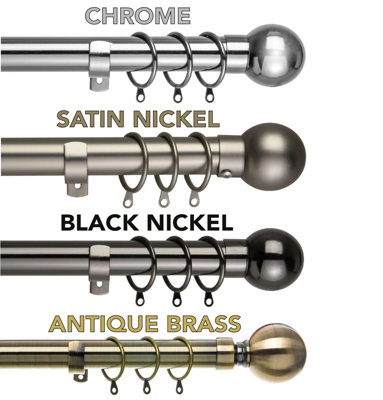 28mm Flat End Metal Curtain Pole Set 70-120cm Chrome Finish with Rings, Finials, Brackets & Fittings