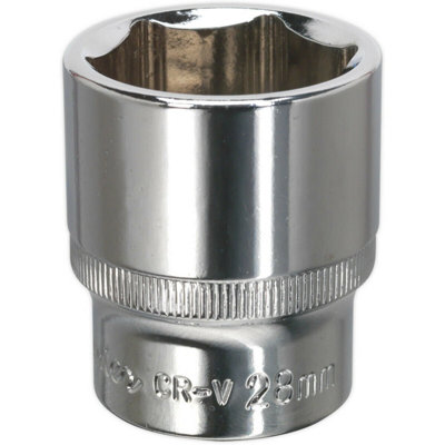 28mm Forged Steel Drive Socket with Polished Chrome Finish - 1/2 Inch Square Drive