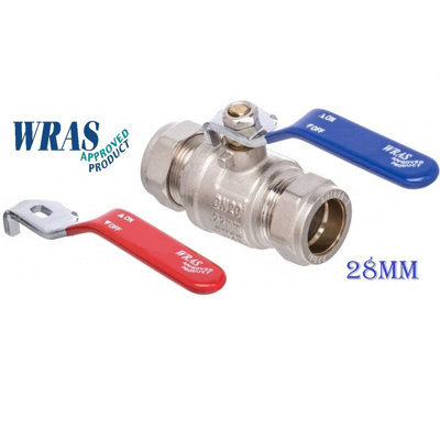 28mm Lever Valve Full BORE Action Ball Valve Compression Isolation Valve with RED & Blue Handle-WRAS Approved