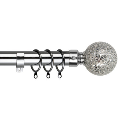 28mm Mosaic Metal Curtain Pole Set 210300cm Chrome Finish with Rings
