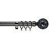 28mm Mosaic Metal Curtain Pole Set 70-120cm Black Nickel Finish with Rings, Finials, Brackets & Fittings