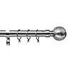 28mm Textured Finish Metal Curtain Pole Set 210-300cm Chrome Finish with Rings, Finials, Brackets & Fittings