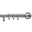28mm Textured Finish Metal Curtain Pole Set 210-300cm Chrome Finish with Rings, Finials, Brackets & Fittings