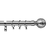 28mm Textured Finish Metal Curtain Pole Set 70-120cm Chrome Finish with Rings, Finials, Brackets & Fittings