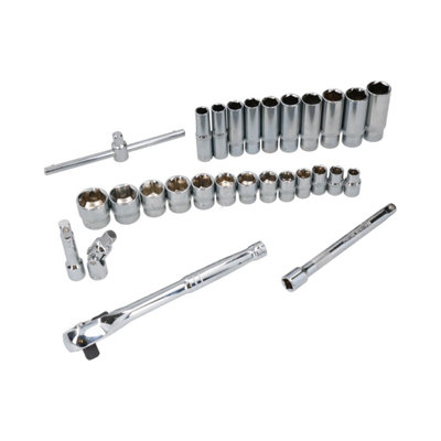 28pc 3/8" Drive Metric MM Shallow + Deep Socket And Accessory Set 8 - 24mm