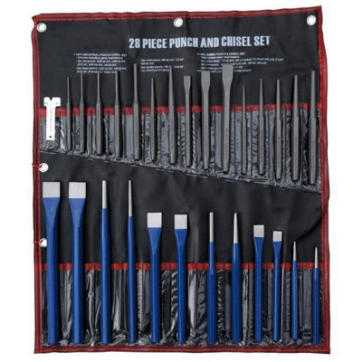 28pc Punch & Chisel Set Pin Punch Cold Chisel Centre Punch Taper Punch Toolzone