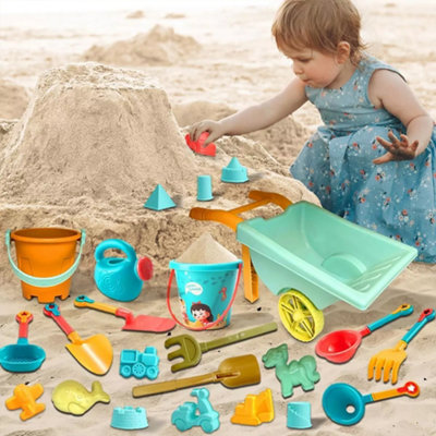 28PCS Kids Sandcastle Building Beach Toy Set Wheelbarrow Buckets Sand ...